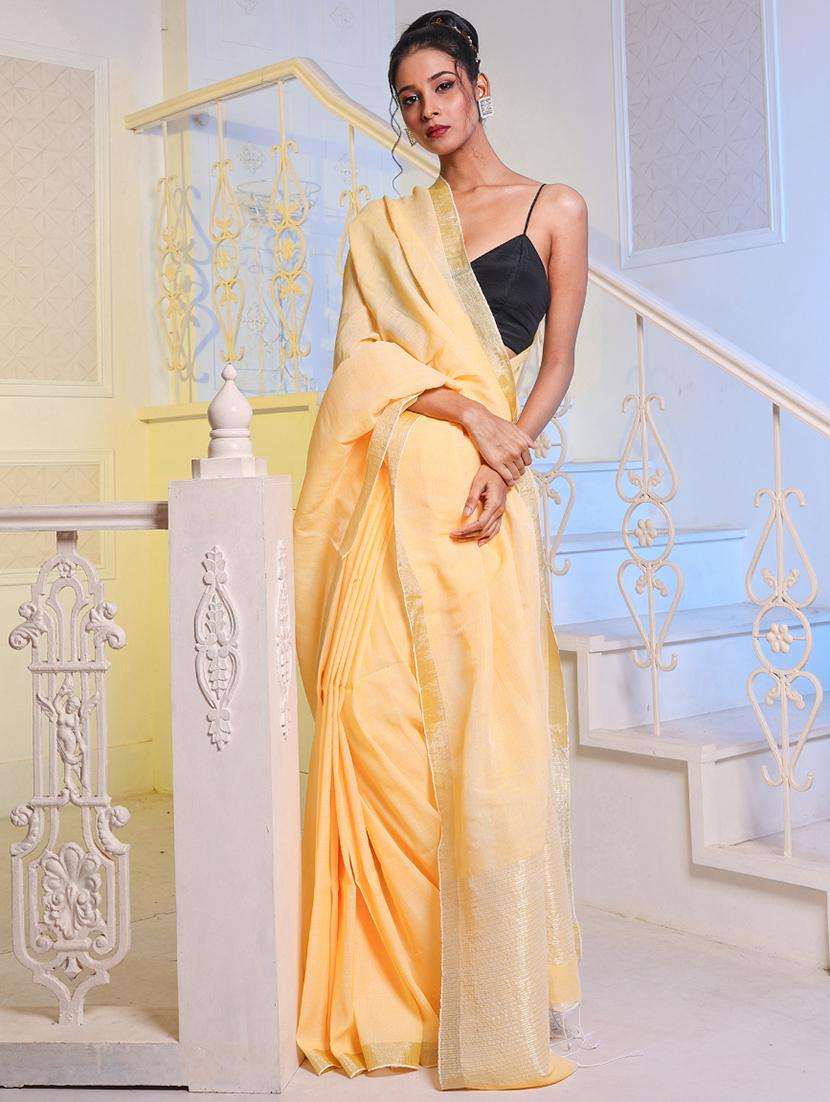 women solid handloom saree with blouse