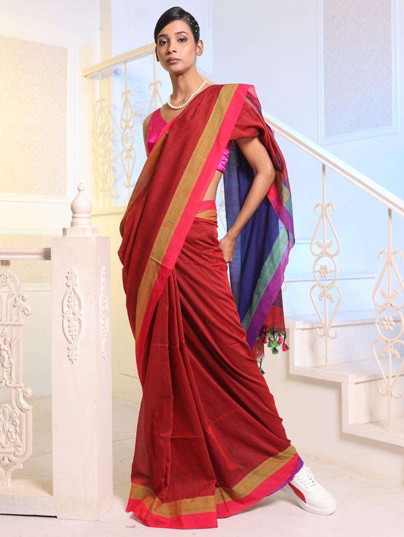 women red handloom saree with blouse