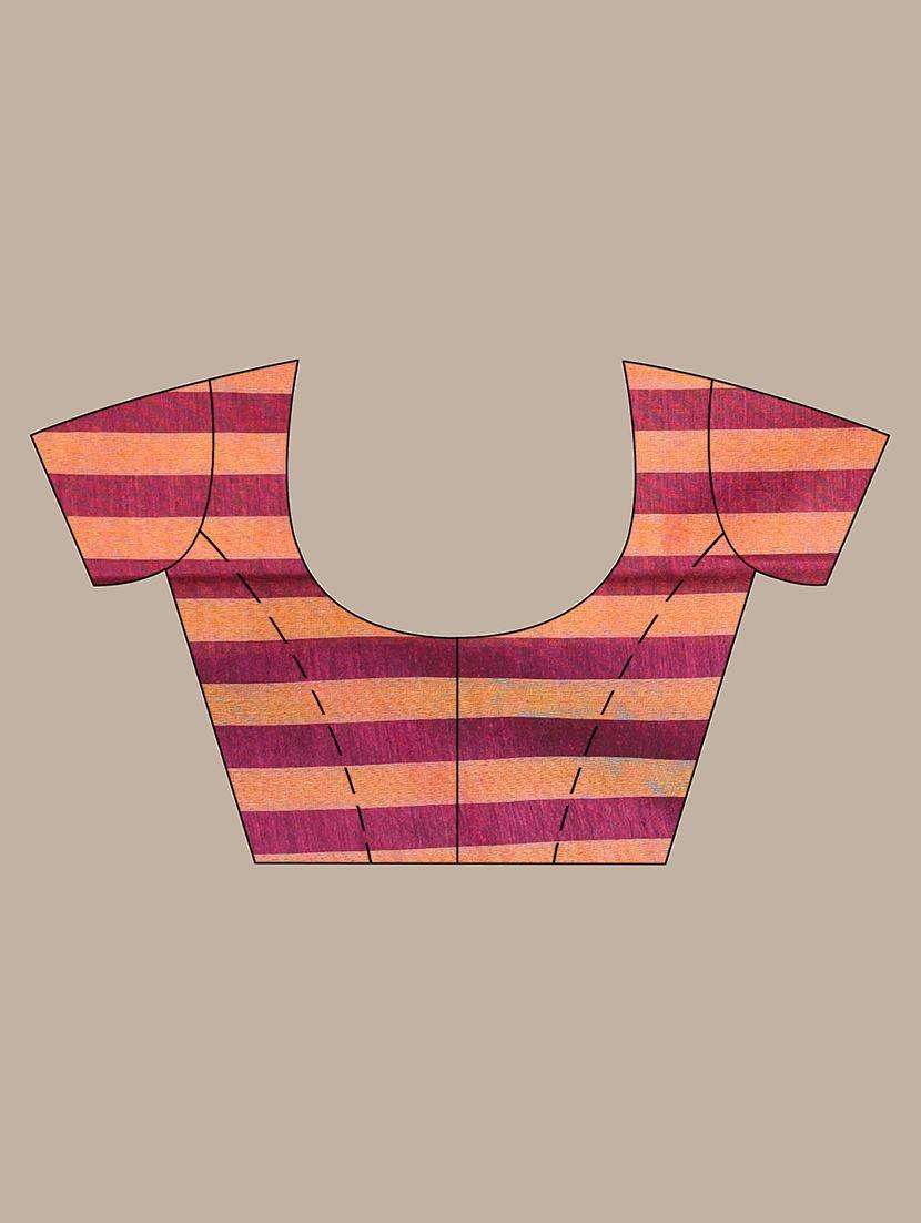 women striped handloom saree with blouse - 22043647 -  Standard Image - 3