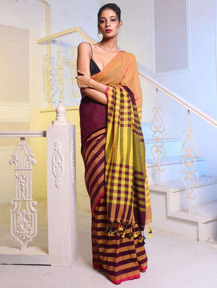 women striped handloom saree with blouse