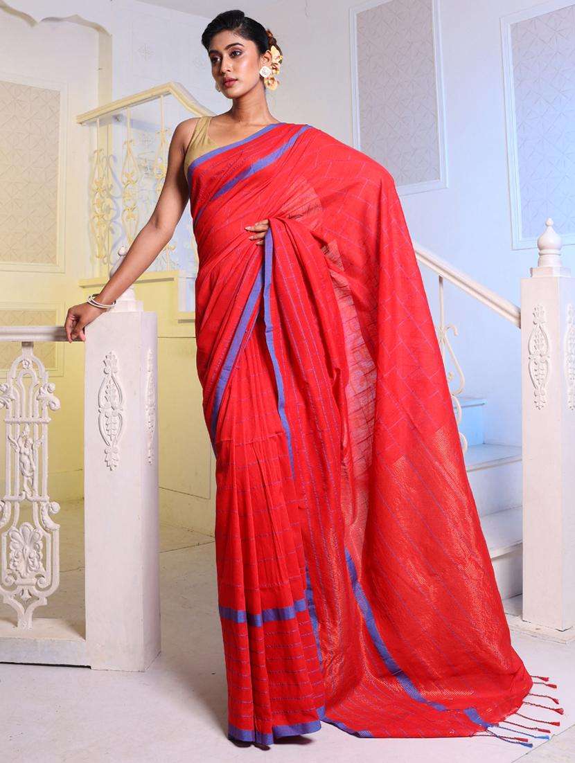 women striped handloom saree with blouse
