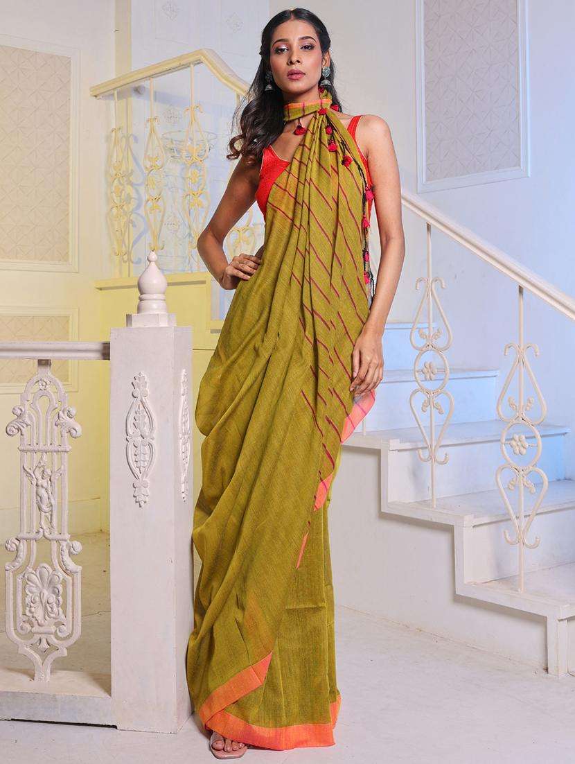 women solid handloom saree with blouse