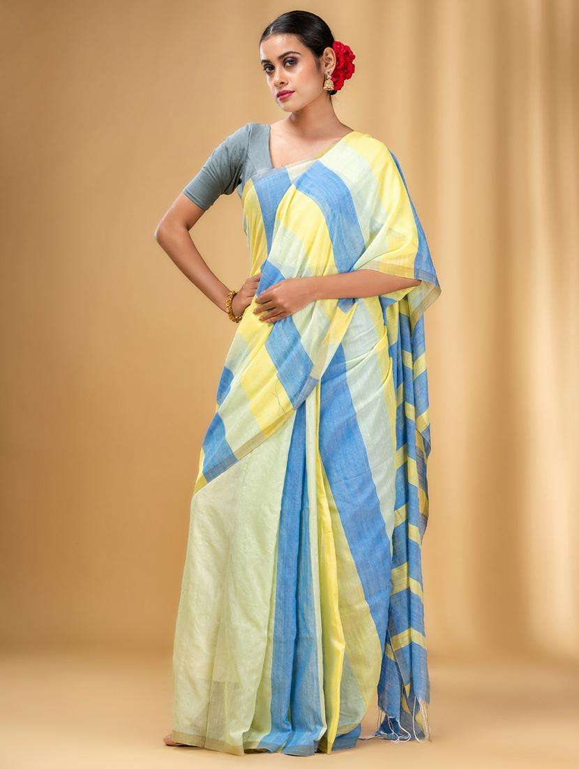 women striped handloom saree with blouse