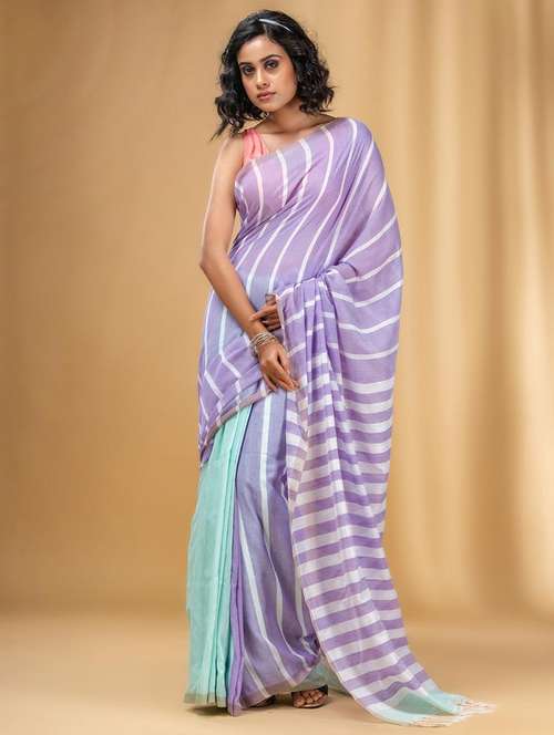 women striped handloom saree with blouse - 22043719 -  Standard Image - 0
