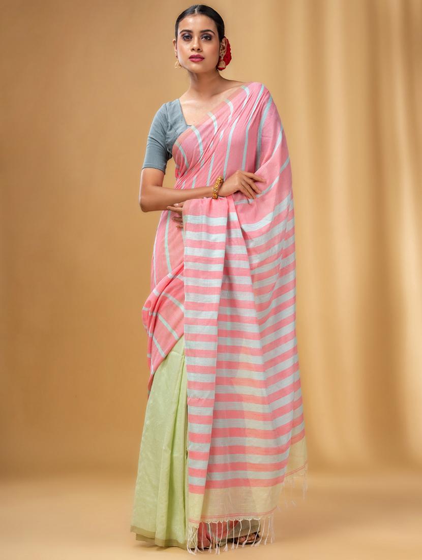 women striped handloom saree with blouse - 22043721 - Zoom Image - 0