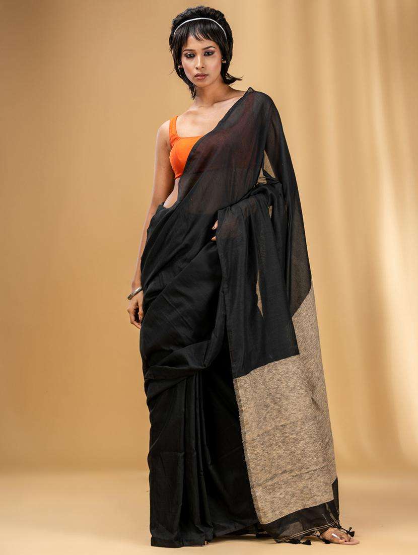 women solid handloom saree with blouse