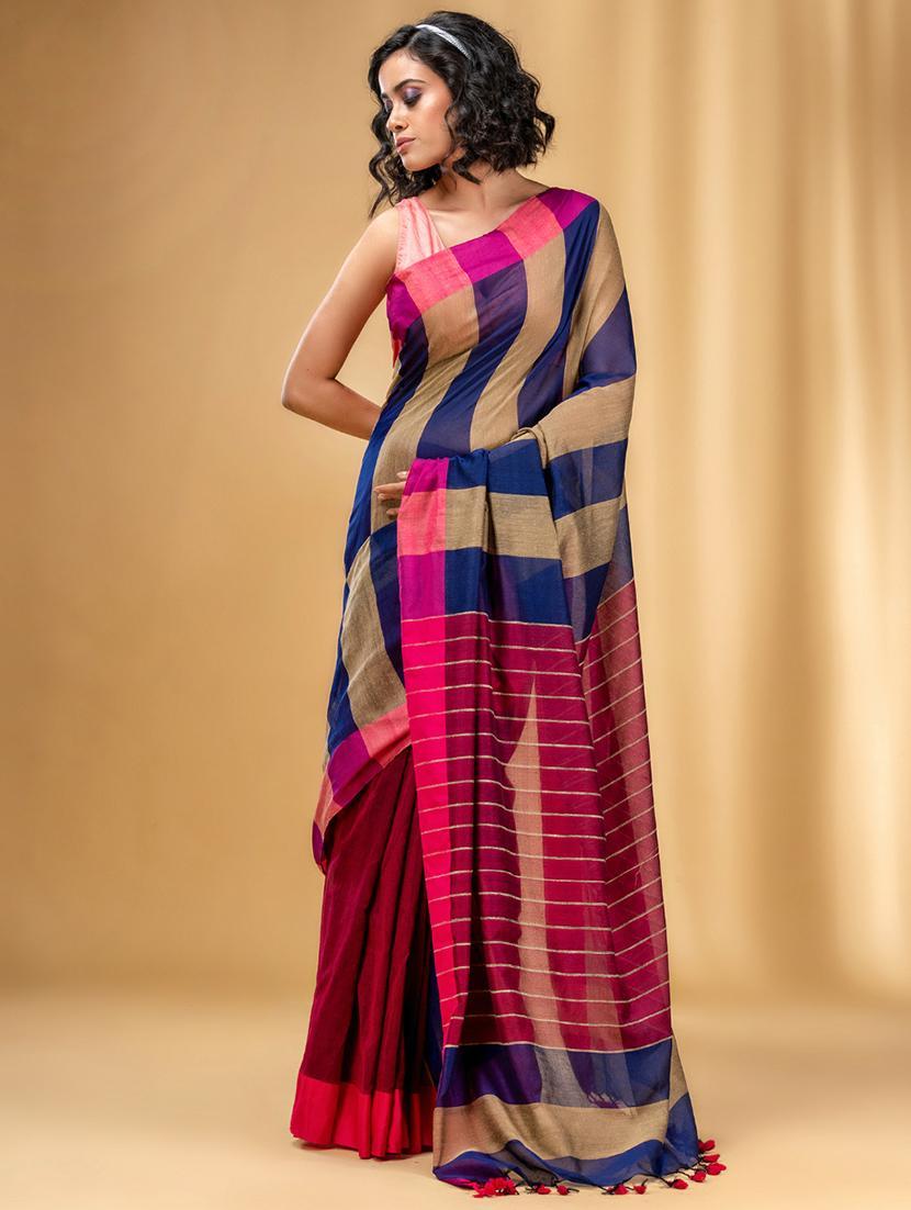 women striped handloom saree with blouse - 22043734 - Zoom Image - 0