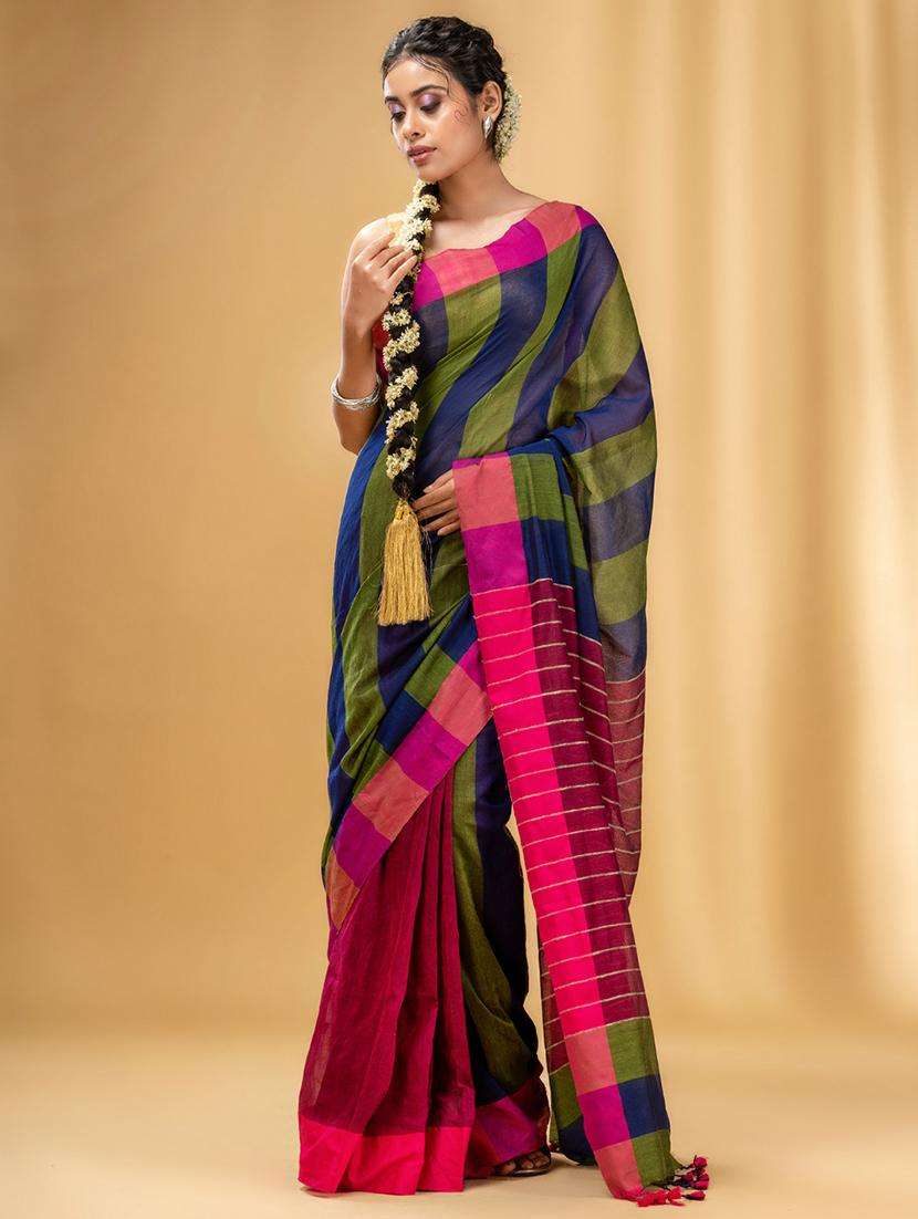 women striped handloom saree with blouse