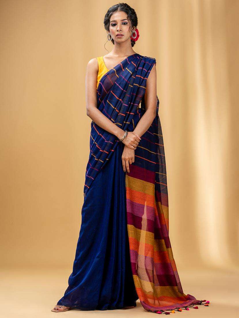 women striped handloom saree with blouse