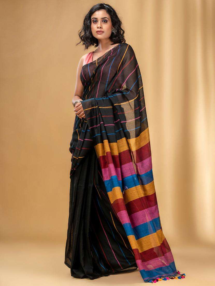 women striped handloom saree with blouse