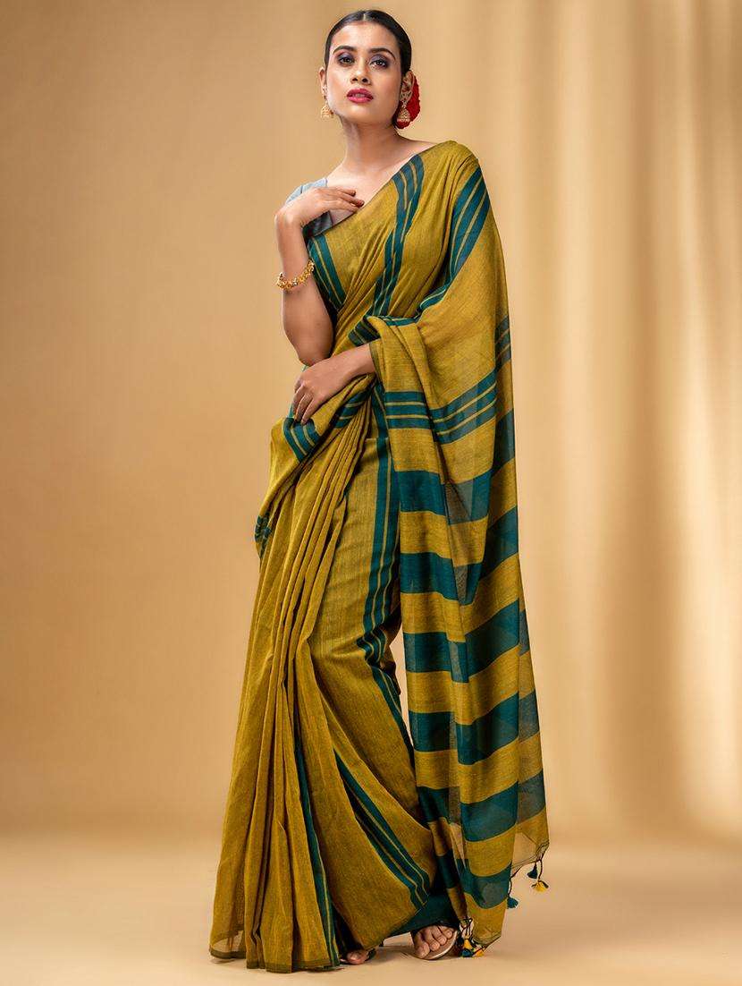 women striped handloom saree with blouse