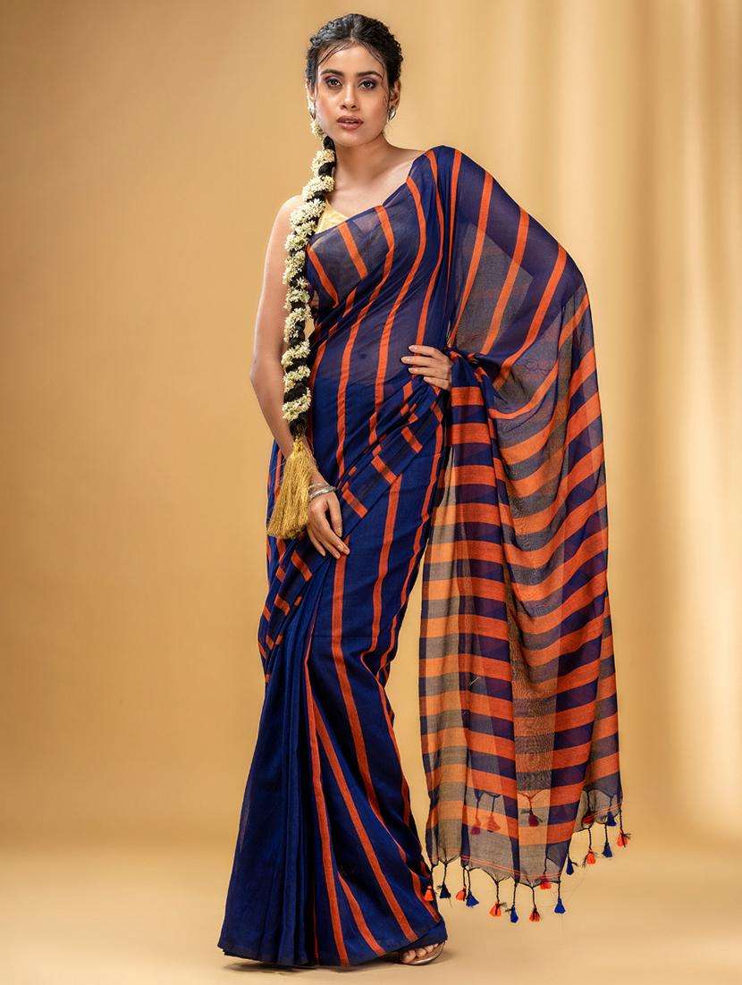 women striped handloom saree with blouse