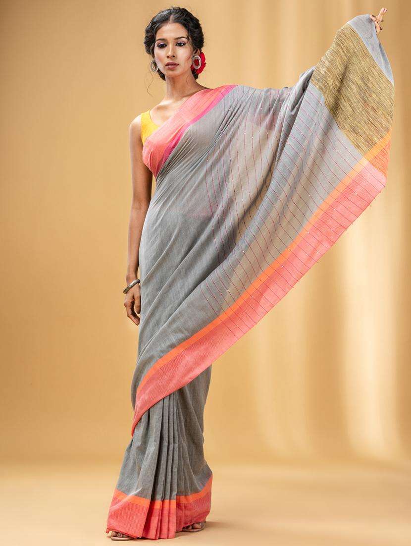 women striped handloom saree with blouse