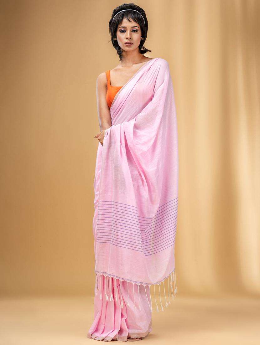 women solid handloom saree with blouse