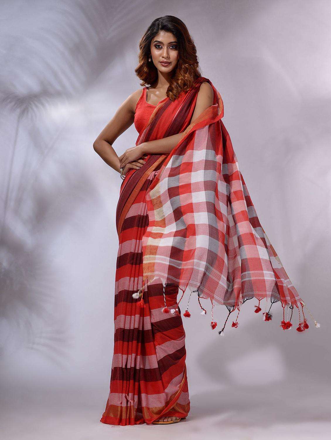 women striped handloom saree with blouse