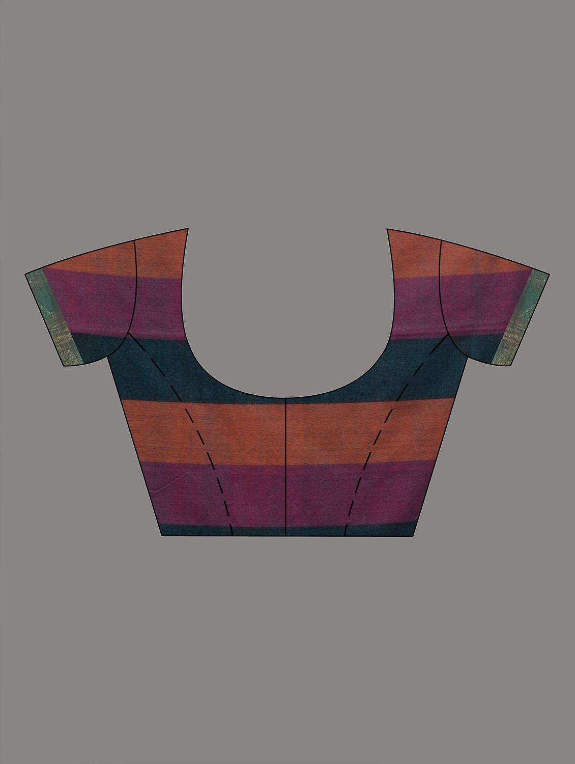 women striped handloom saree with blouse - 22043803 -  Standard Image - 3