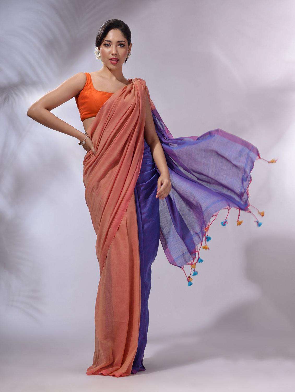 women solid handloom saree with blouse