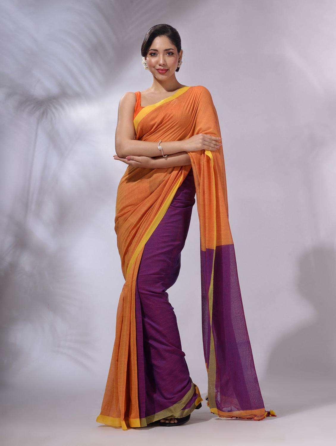 women solid half and half saree with blouse