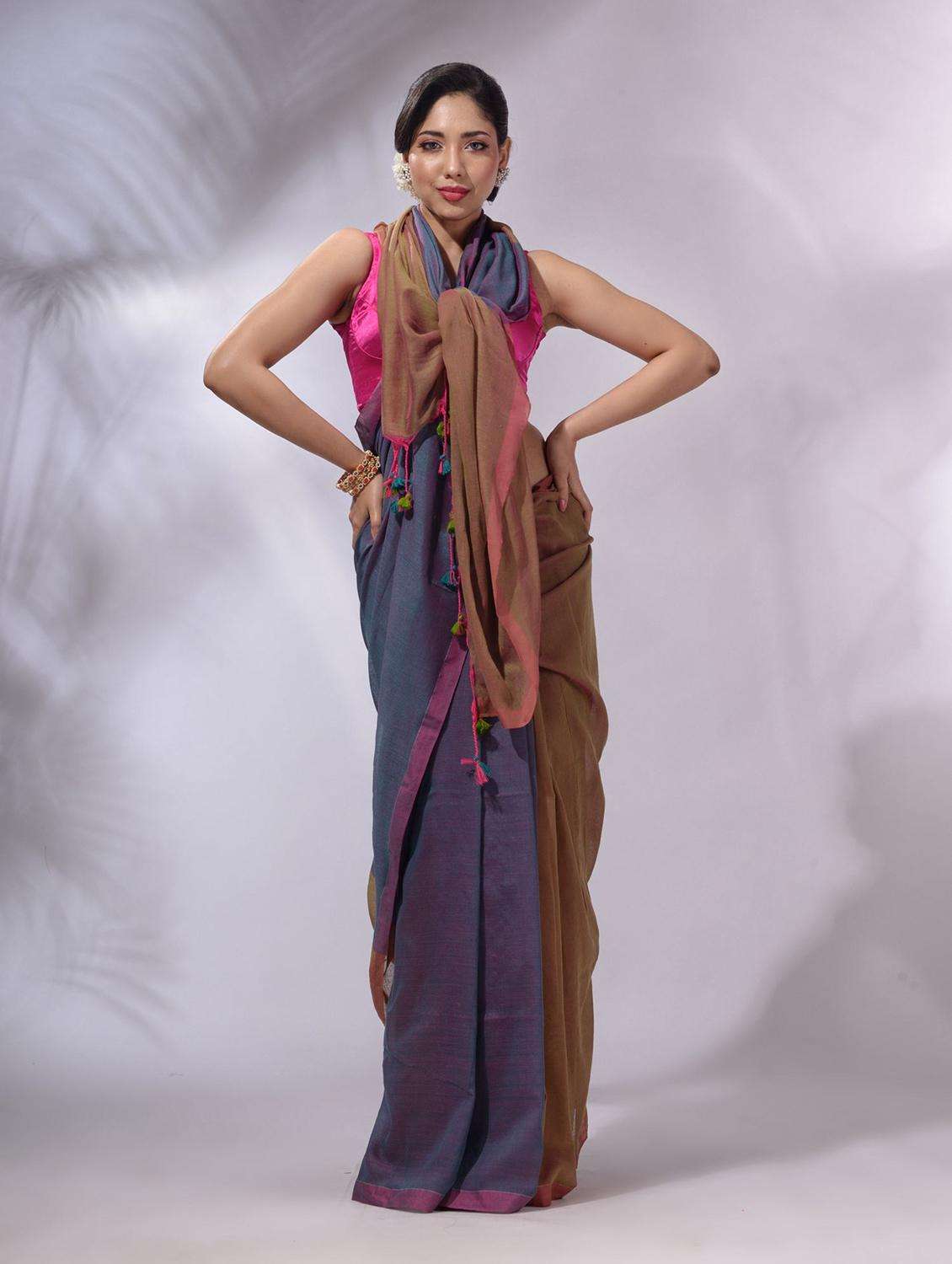 women solid handloom saree with blouse