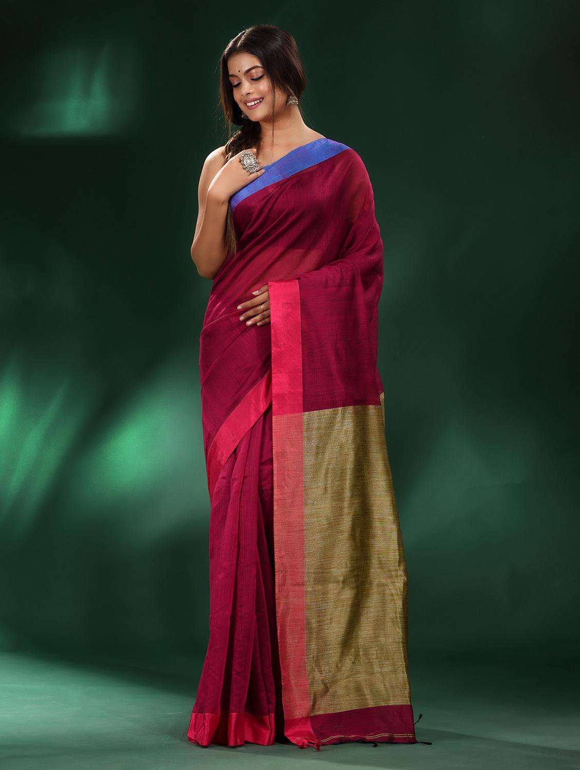 women magenta handloom saree with blouse