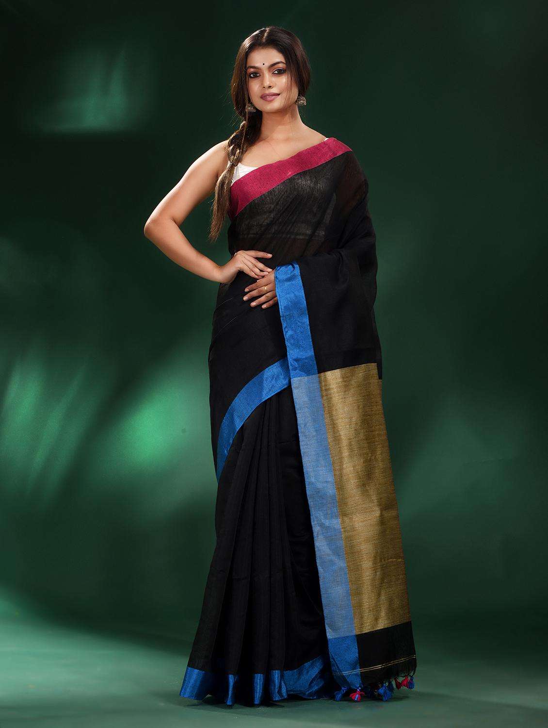 women black handloom saree with blouse