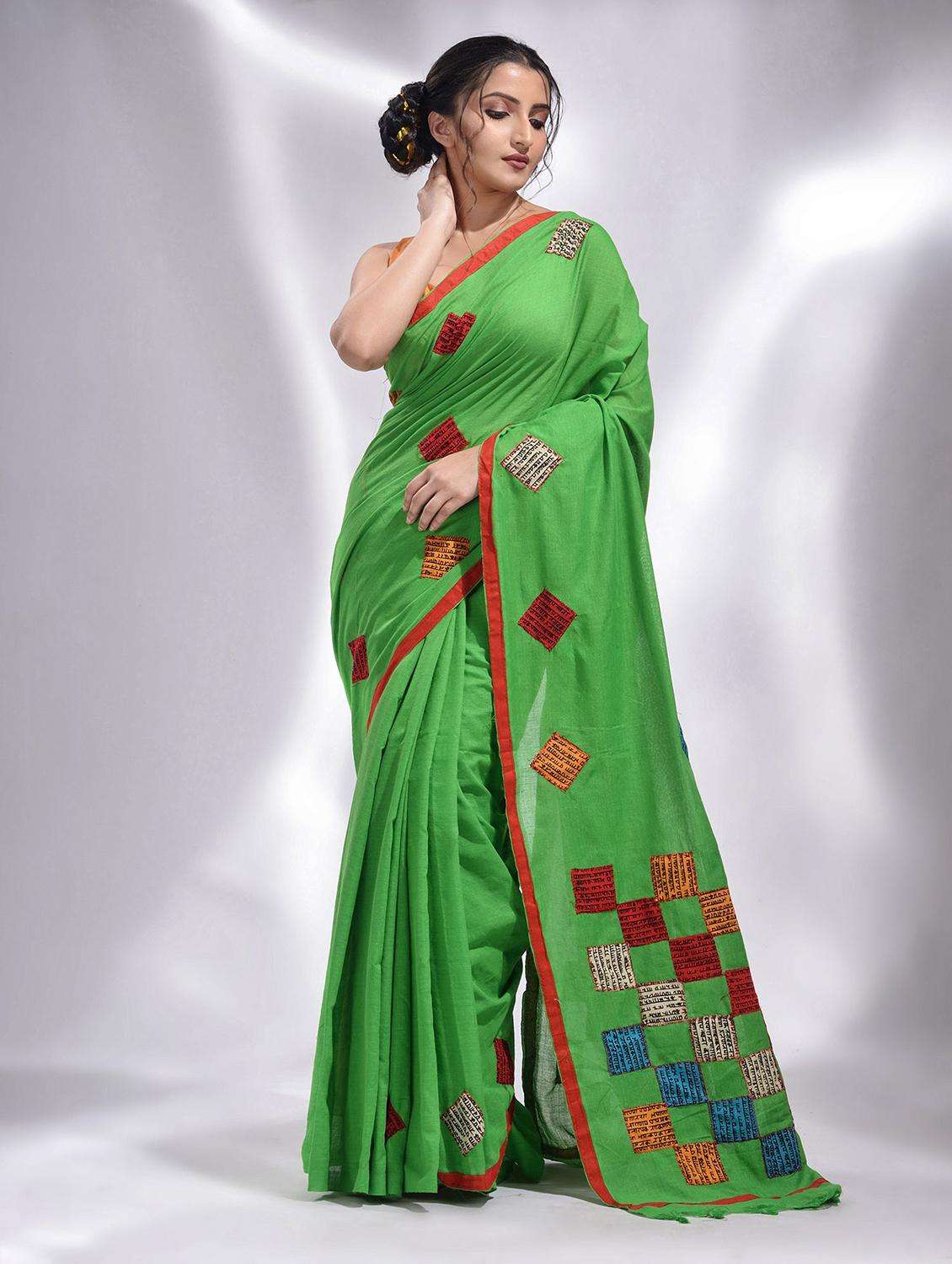 women solid with work handloom saree with blouse