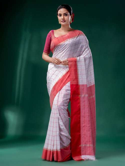 women checkered bordered saree with blouse - 22043916 -  Standard Image - 0