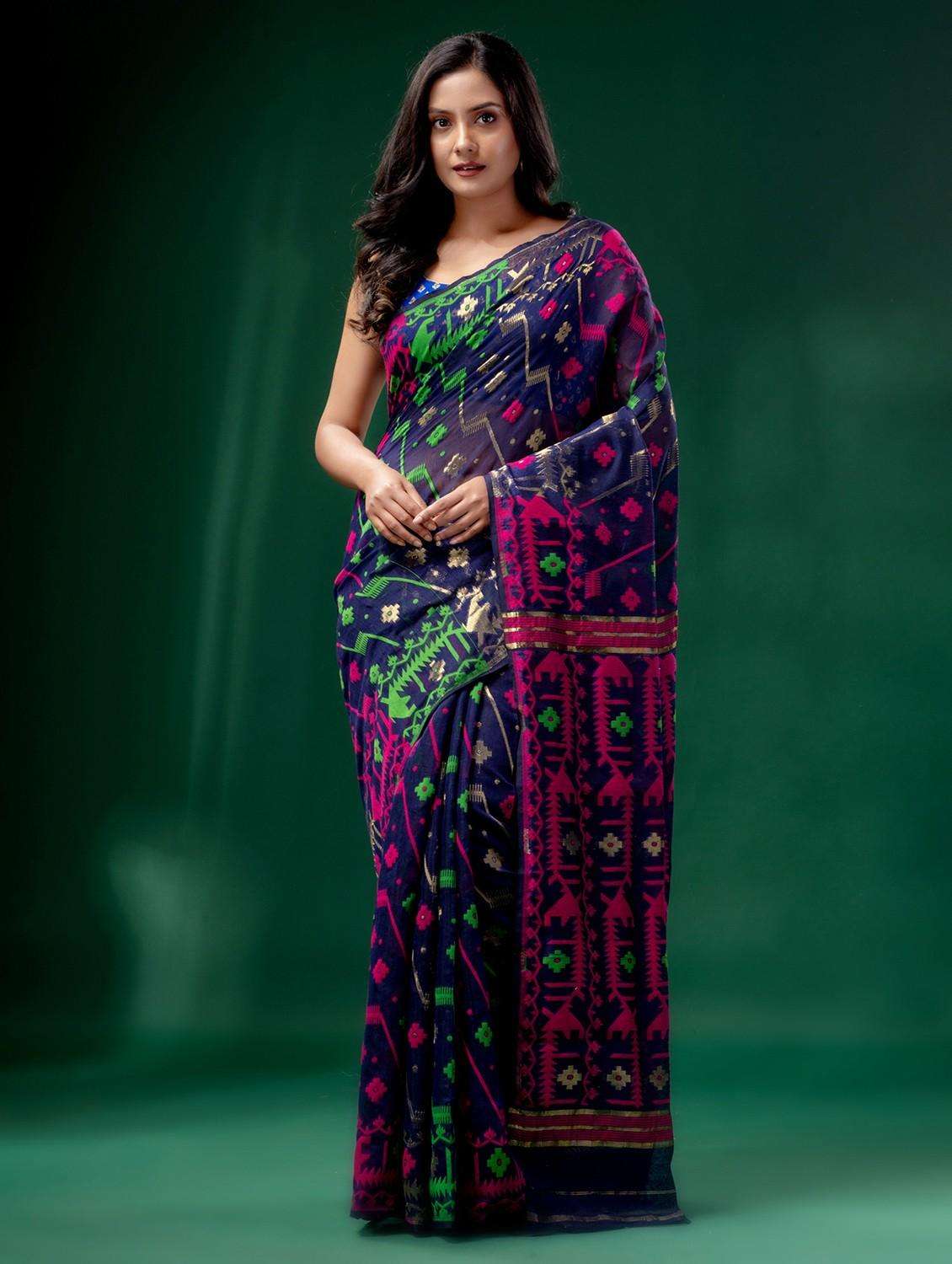 women self design jamdani saree with blouse