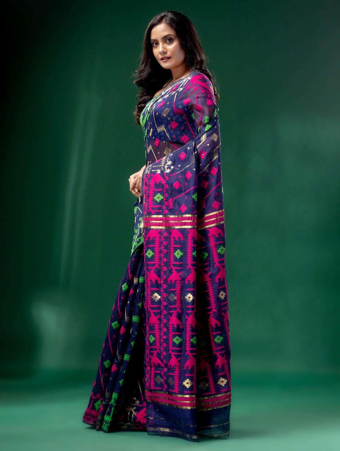 Women Self Design Jamdani Saree With Blouse - 22043956 -  Standard Image - 3