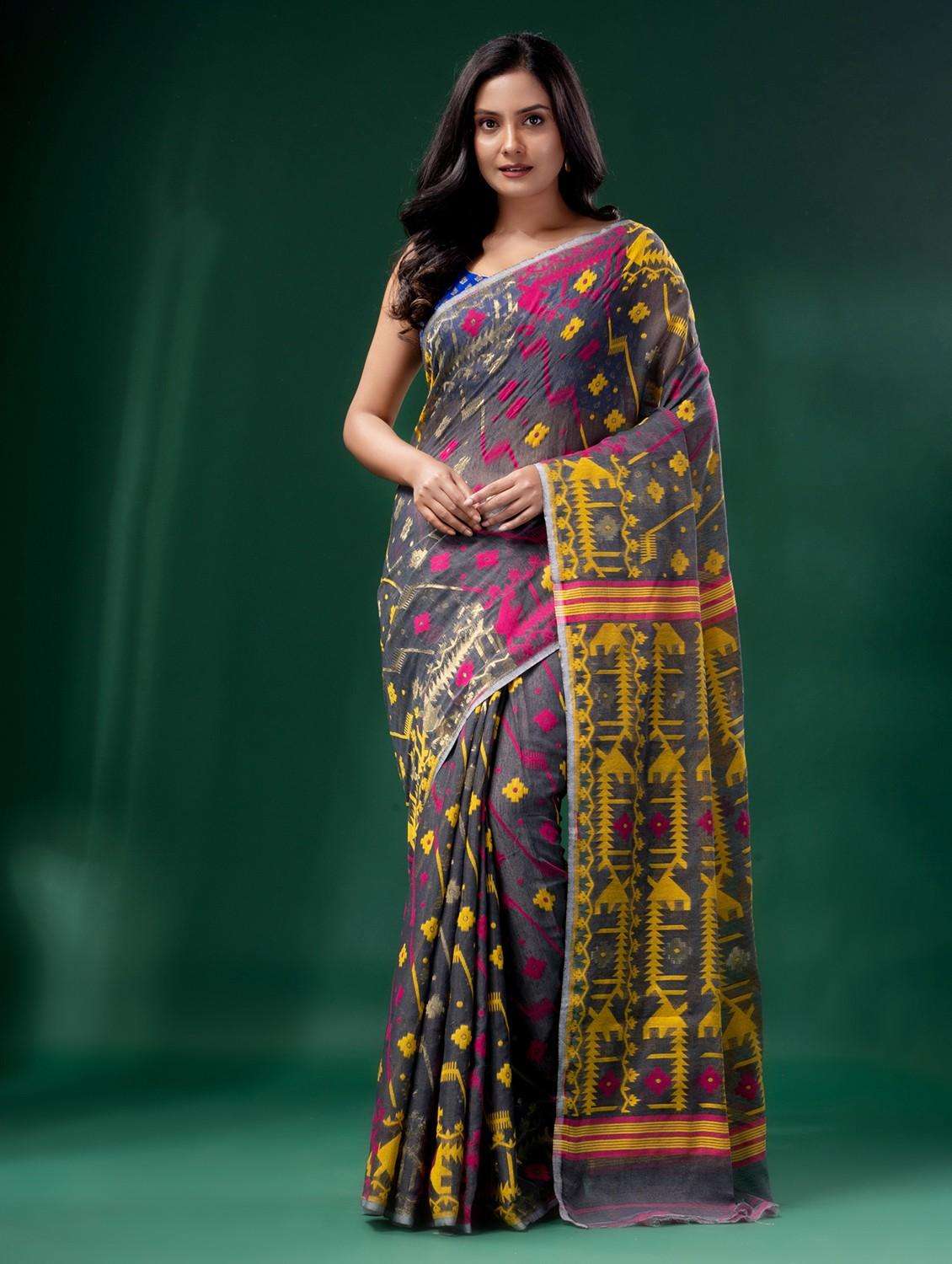 women self design jamdani saree with blouse