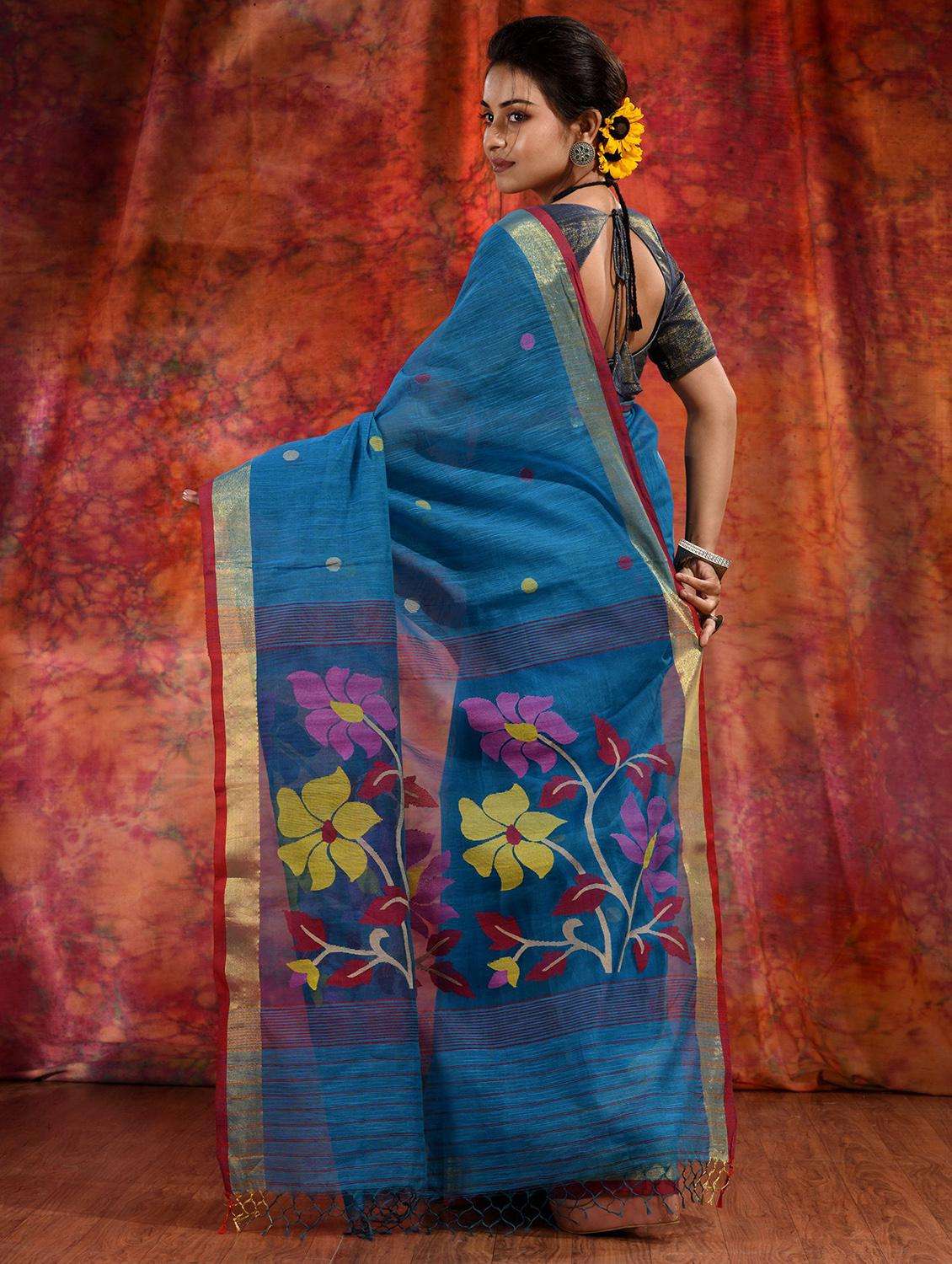 women self design handloom saree with blouse - 22044022 - Standard Image - 3