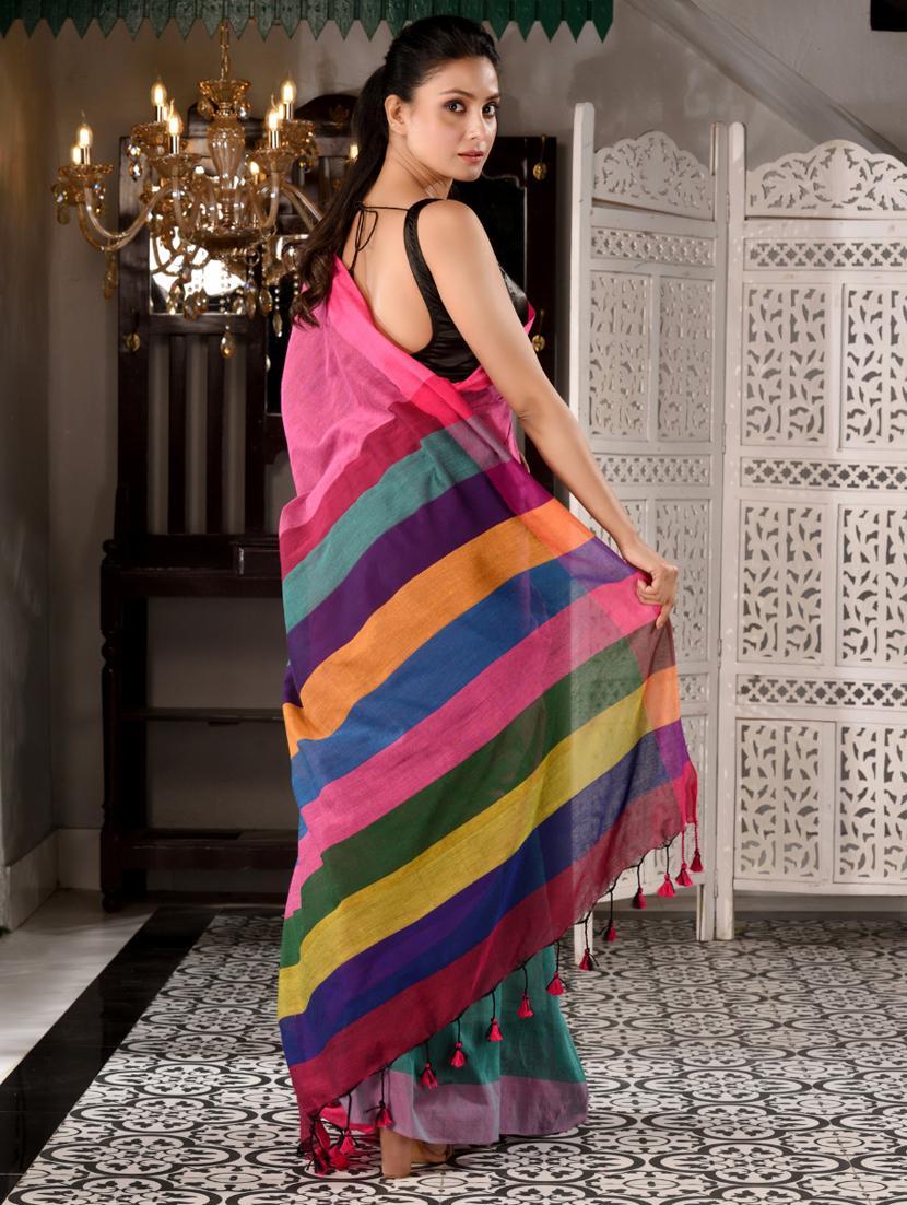 women solid half and half saree with blouse - 22044110 - Standard Image - 3