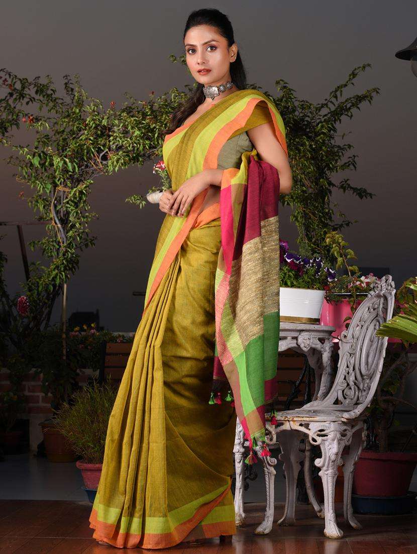 women solid handloom saree with blouse - 22044115 -  Standard Image - 3