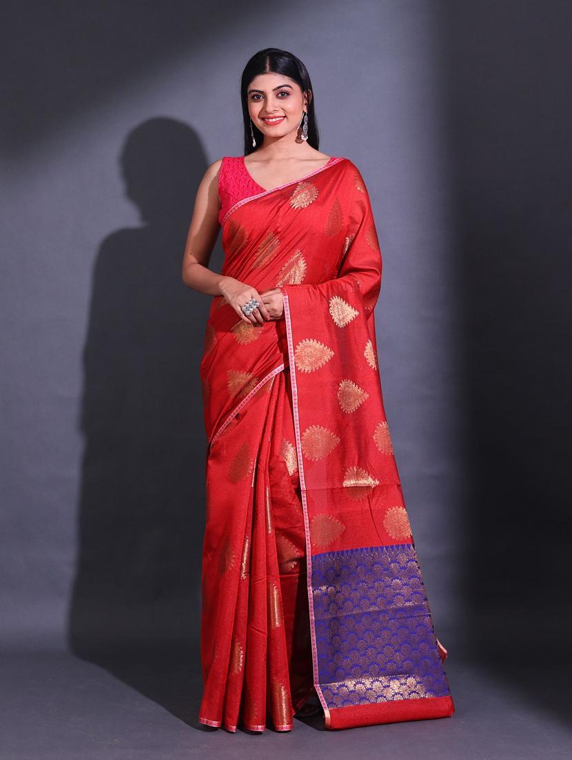 women self design chanderi saree with blouse - 22044146 - Zoom Image - 0