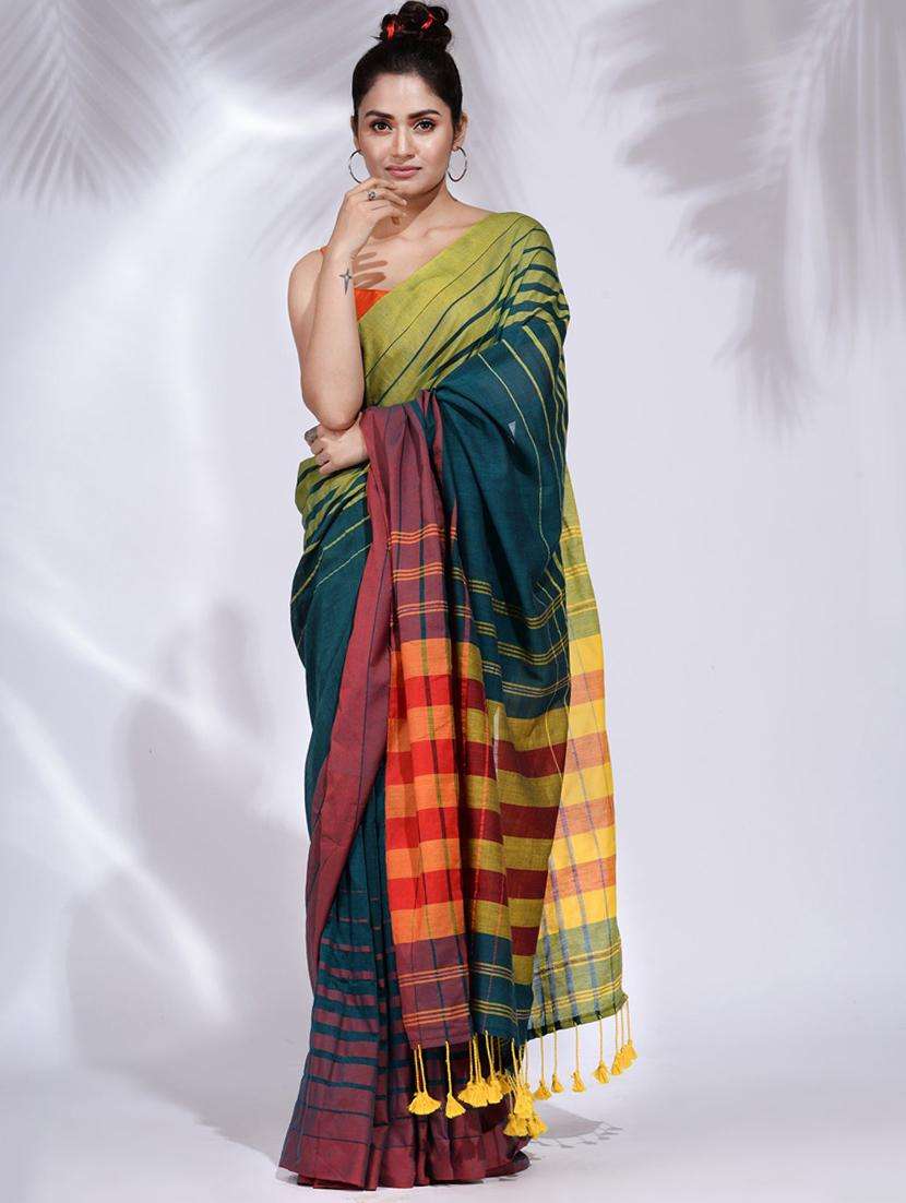 women striped handloom saree with blouse