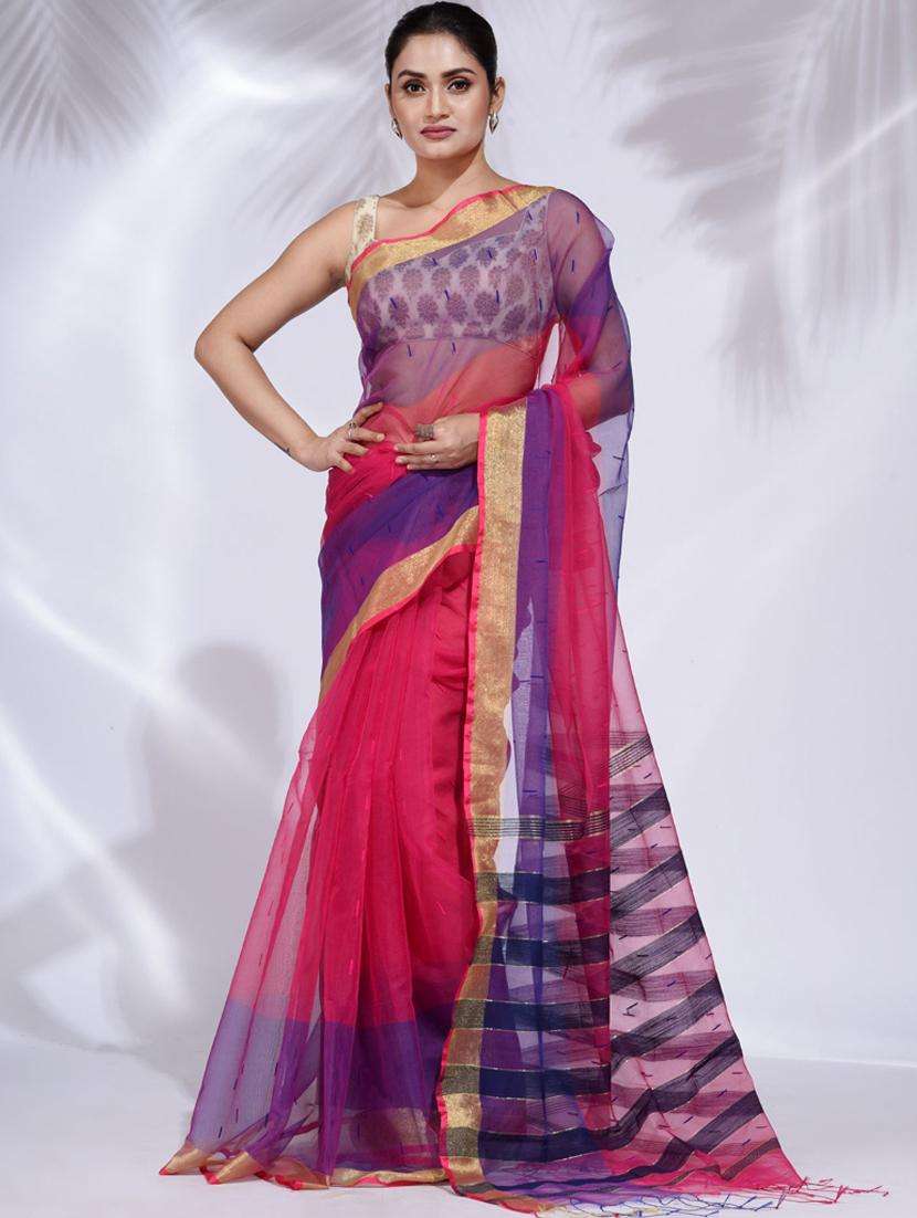 women self design handloom saree with blouse