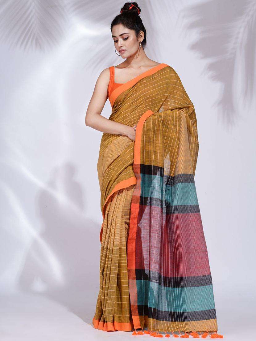 women striped handloom saree with blouse