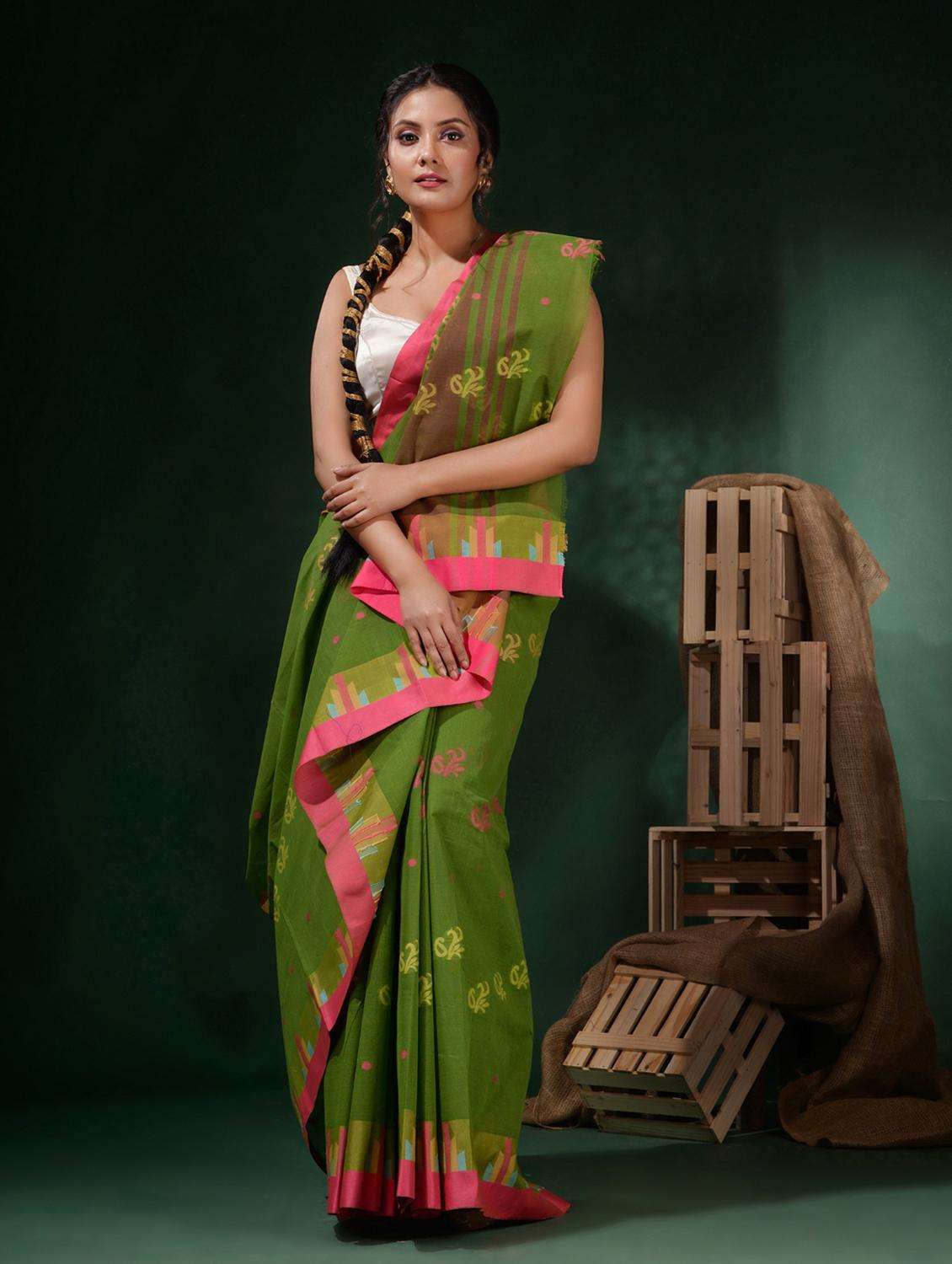 women self design tant saree with blouse