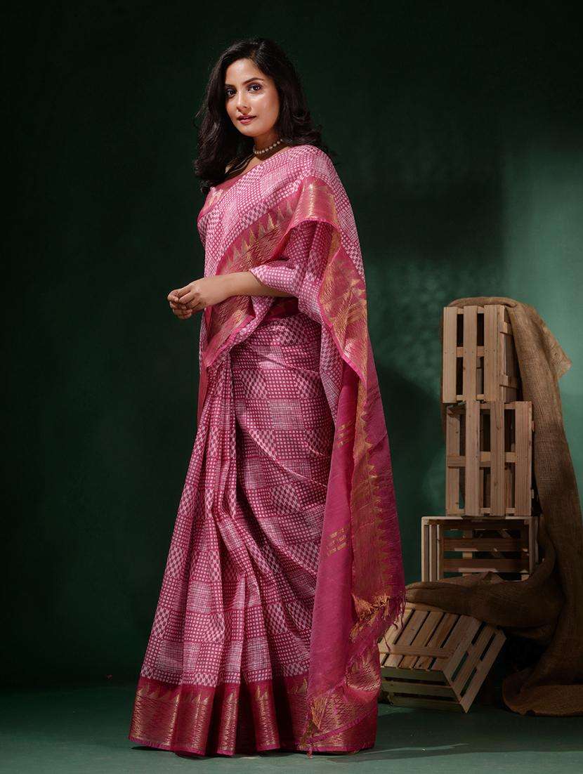 women printed bordered saree with blouse - 22045794 - Standard Image - 3