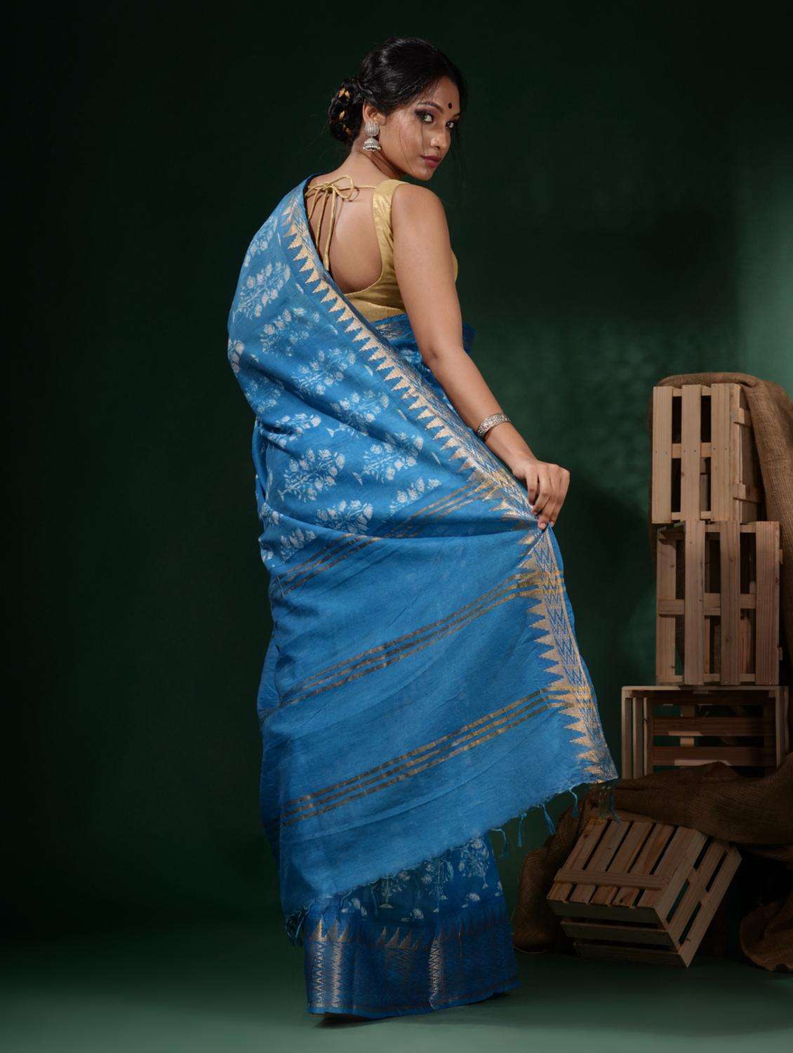 women printed bordered saree with blouse - 22045798 - Standard Image - 3