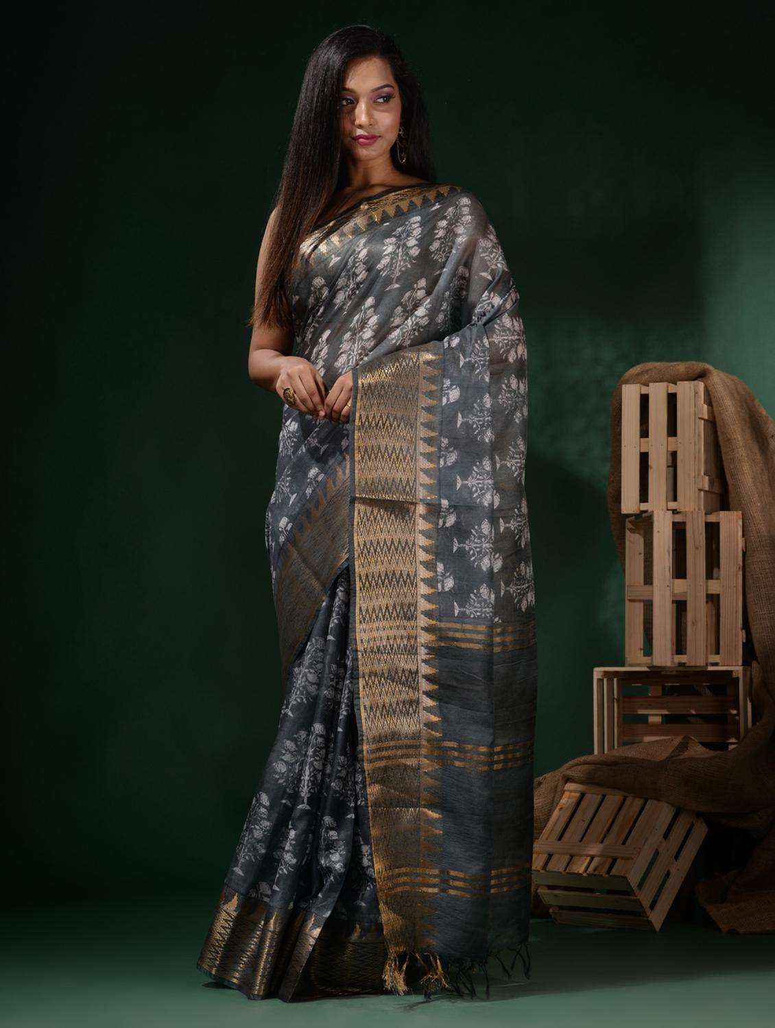 women printed bordered saree with blouse - 22045799 -  Standard Image - 3