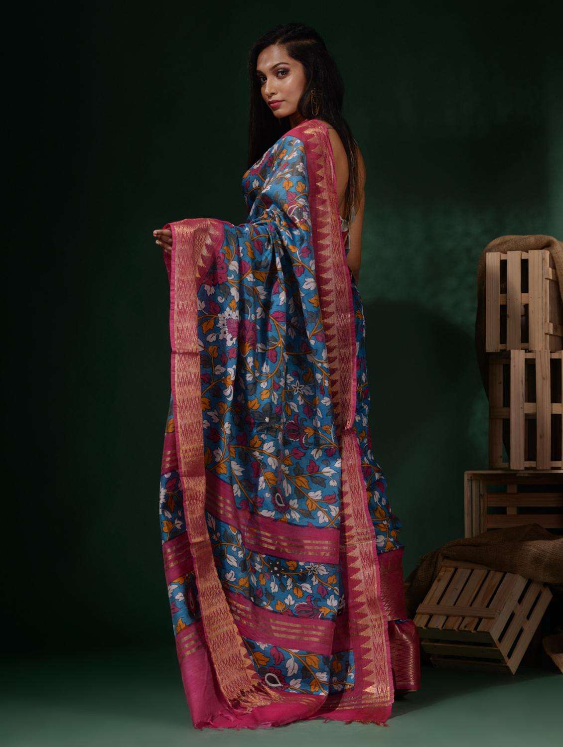 women printed bordered saree with blouse - 22045802 -  Standard Image - 3