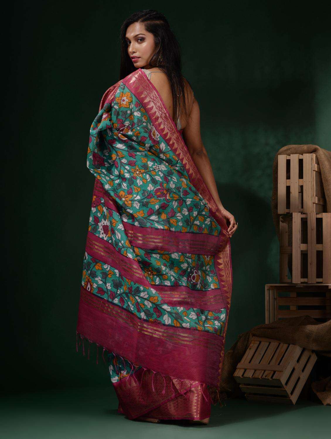 women printed bordered saree with blouse - 22045804 -  Standard Image - 3
