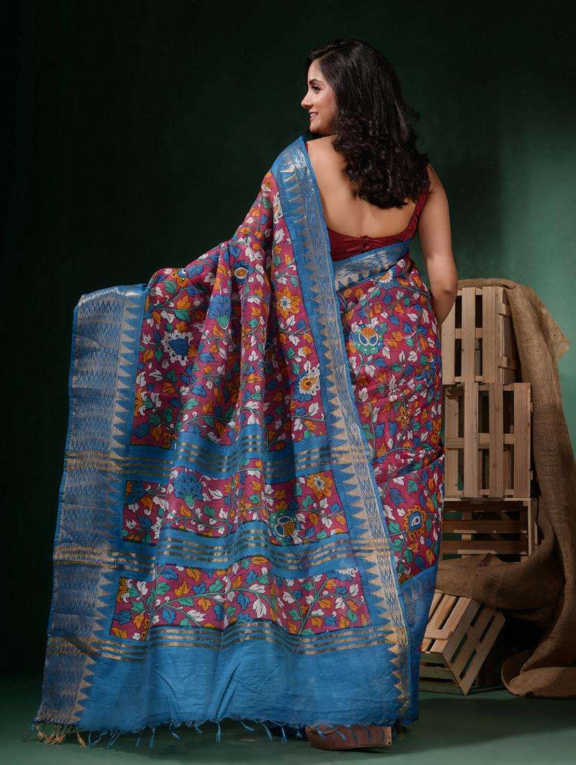 women printed bordered saree with blouse - 22045805 -  Standard Image - 3