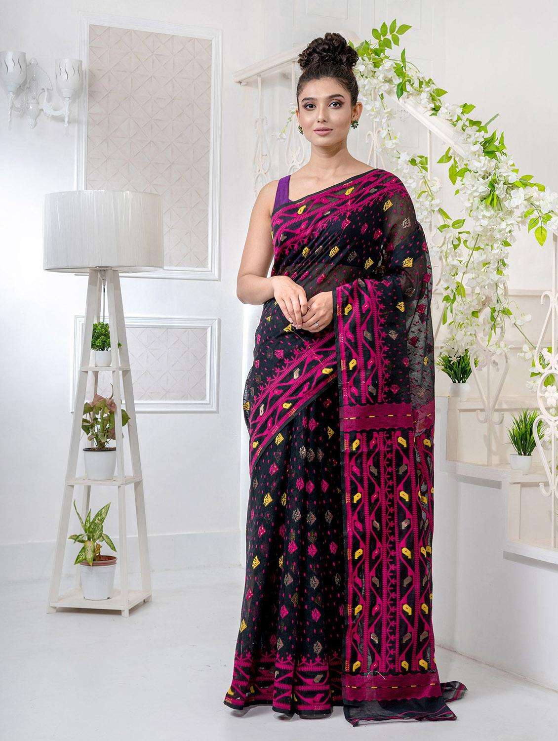 women self design jamdani saree with blouse