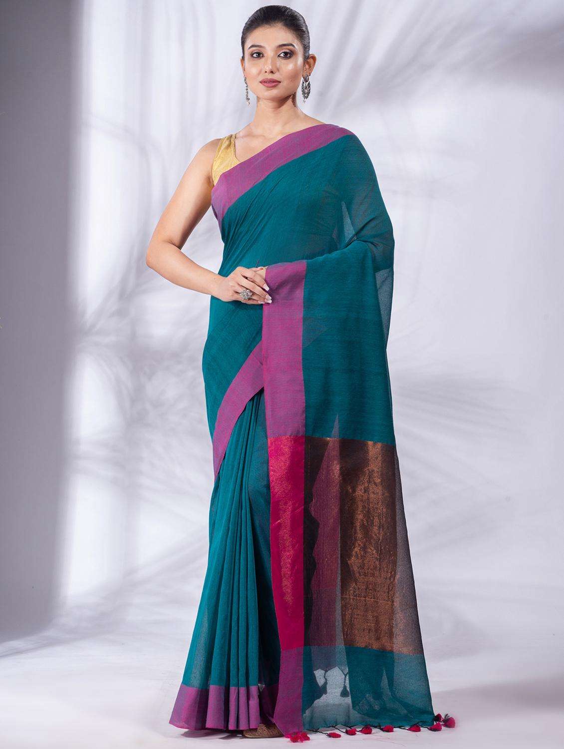 women solid handloom saree with blouse
