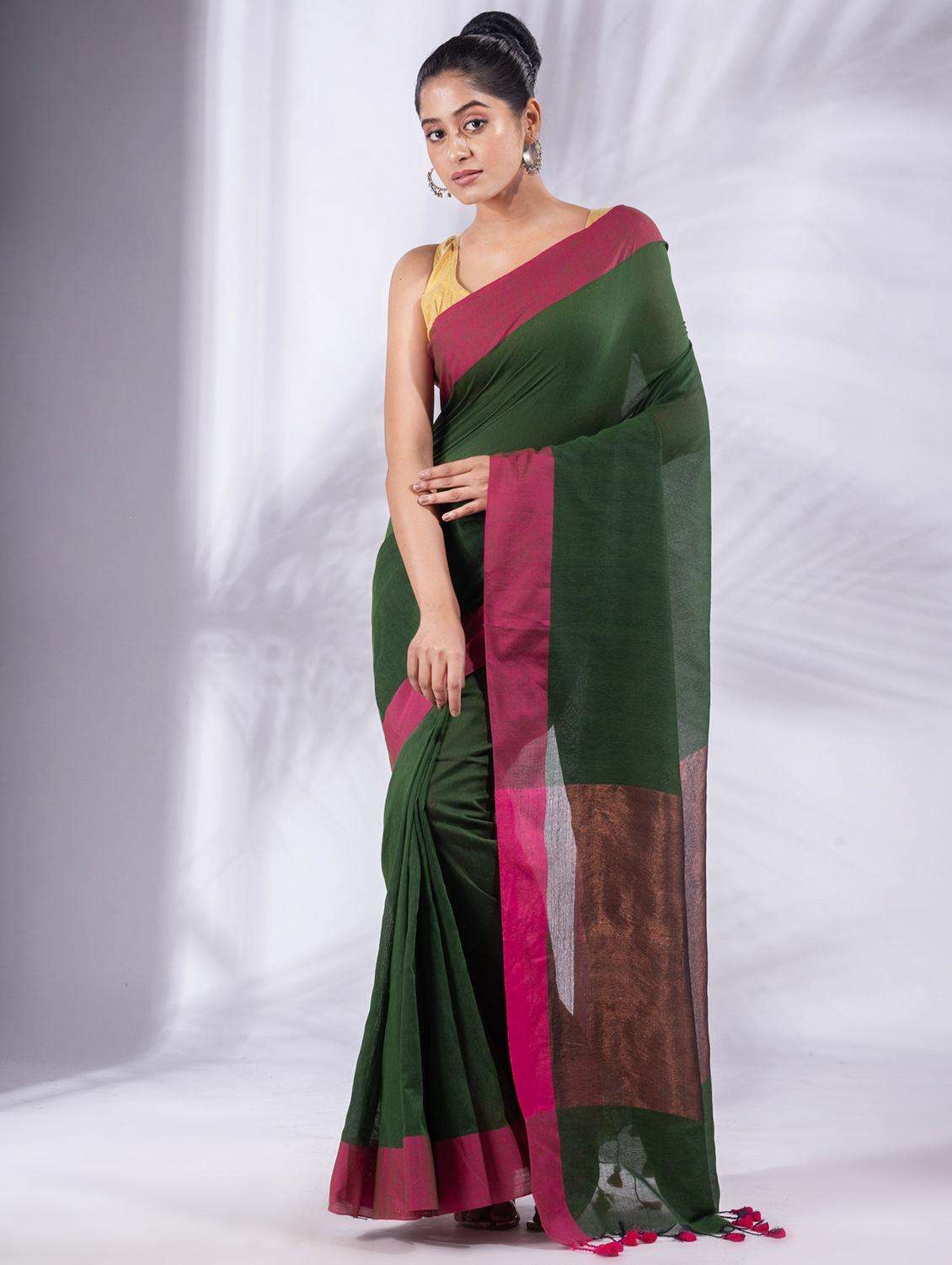 women solid handloom saree with blouse