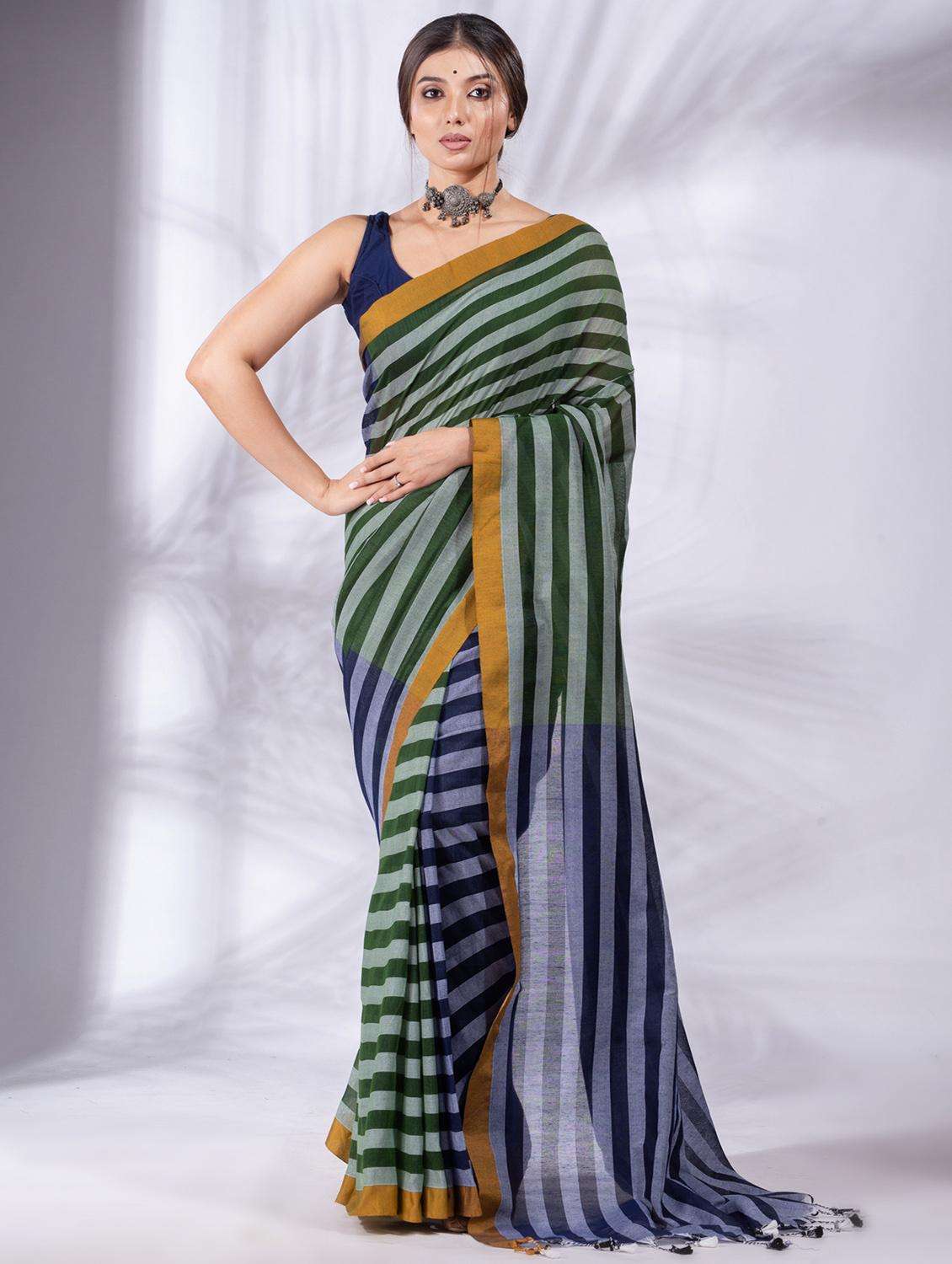 women striped handloom saree with blouse