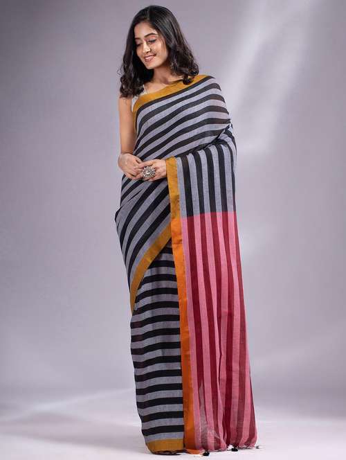 women striped handloom saree with blouse - 22045857 - Standard Image - 0