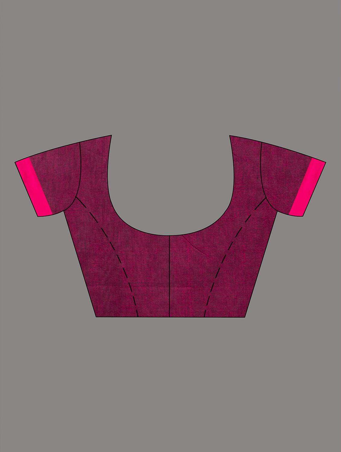 women solid with bordered handloom saree with blouse - 22045861 - Standard Image - 3